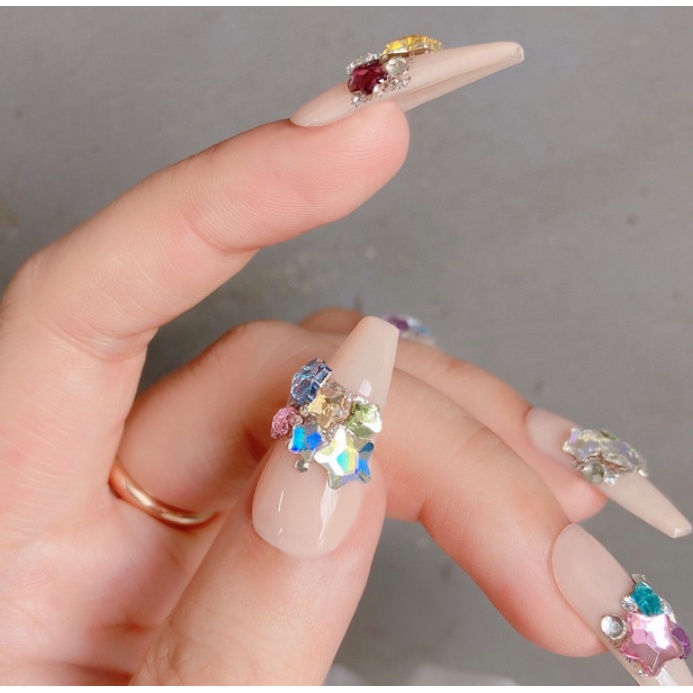50 CÁI Pha Lê Biển Màu Xanh Ngôi Sao Nhỏ Đồ Trang Sức Móng Tay / Màu Hỗn Hợp Ngôi Sao Năm Cánh Phẳng Đáy Móng Tay Đồ Trang Sức Nghệ Thuật