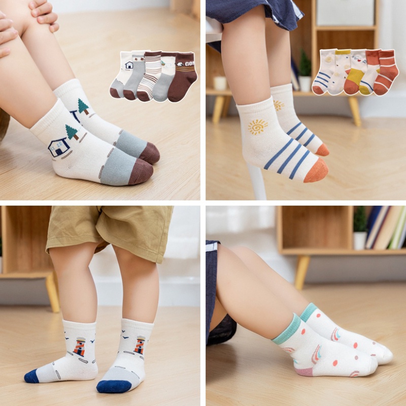 Set 5 đôi vớ cotton họa tiết hoạt hình dễ thương cho bé