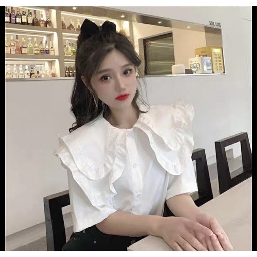 Áo sơ mi nữ cộc tay NHẬT LINH áo sơ mi cổ bèo 2 lớp form rộng kiểu dáng bánh bèo nhẹ nhàng - A205