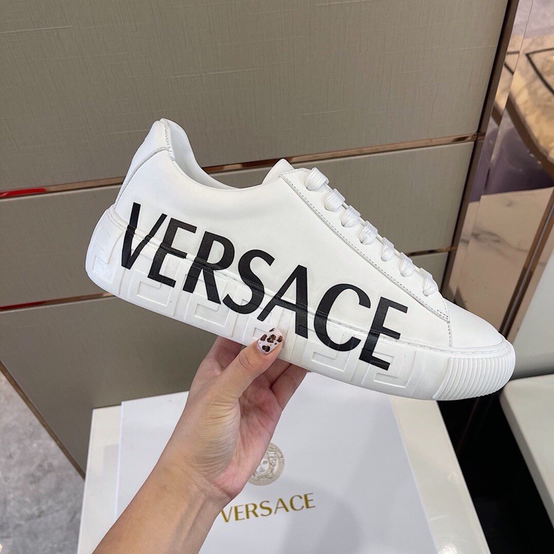 Giày thể thao/sneaker nam Versace Collection da thật cao cấp in chữ thương hiệu sang trọng và phong cách