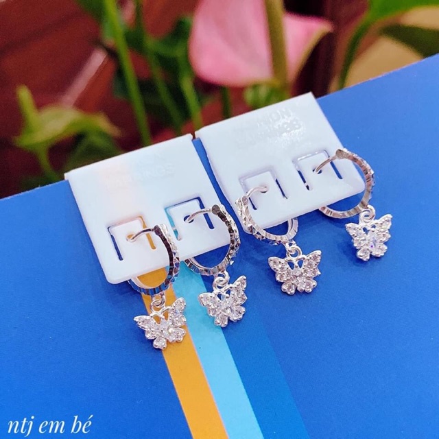BÔNG TAI KHOEN TRÒN MẶT BƯỚM TRẮNG CAO CẤP - BÔNG TAI BẠC
