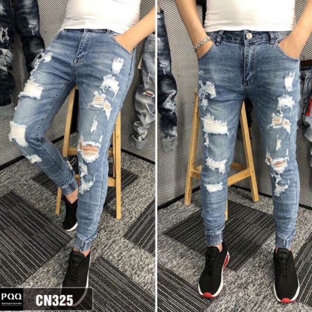 QUẦN JEAN JOGGER NAM PHỐI RÁCH BỤI CHẤT LỪ 325