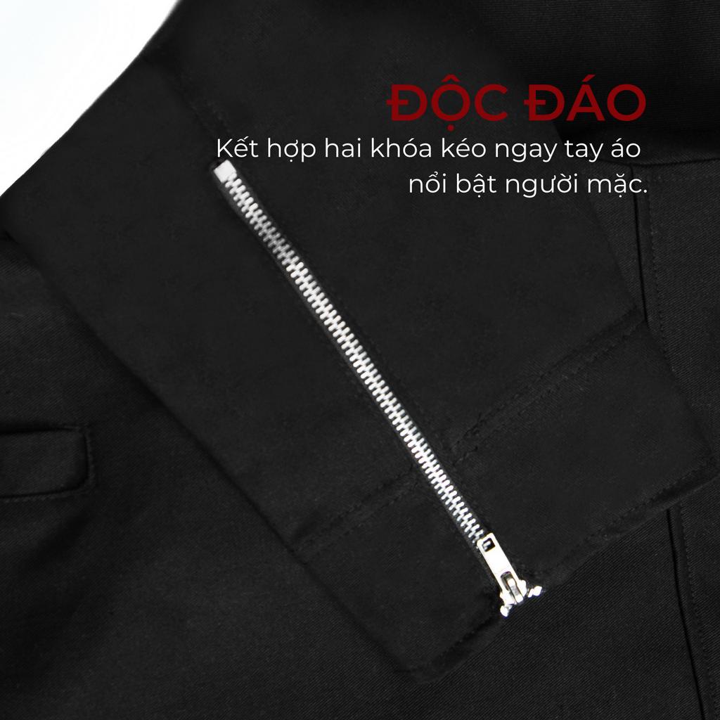 Áo khoác nam kaki 2 lớp cao cấp màu đen tay dây kéo sang trọng HIDDLE | H8-AK8