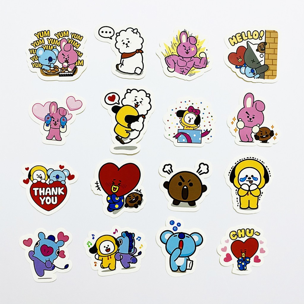 Bộ 32 miếng sticker BT21 (2) dán trang trí laptop, máy tính bỏ túi, vali, điện thoại, đàn ghita, hộp..