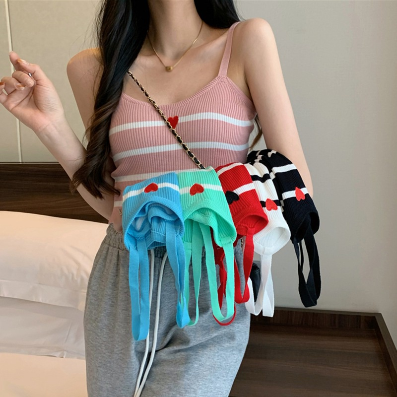Áo Croptop Dệt Kim Cổ Chữ V Thêu Họa Tiết Trái Tim Thời Trang Cho Nữ