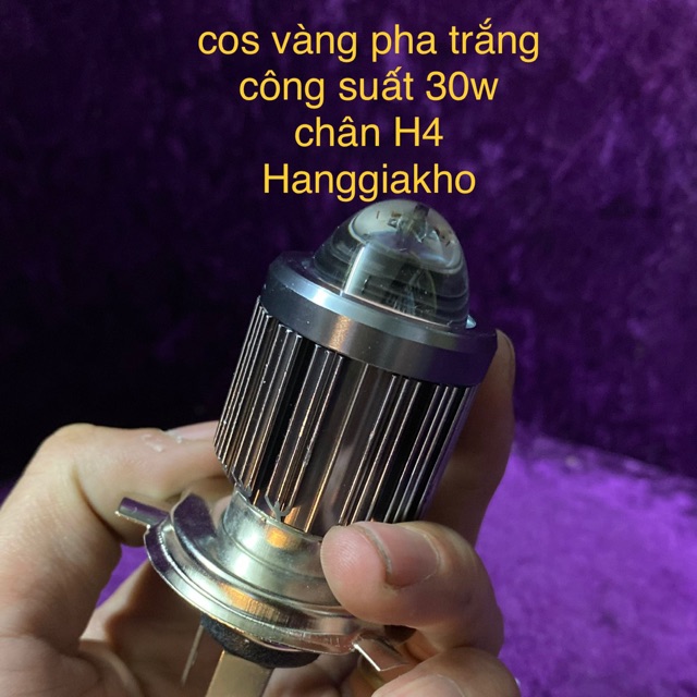 đèn led bi cầu H4 cos vàng pha trắng siêu sáng