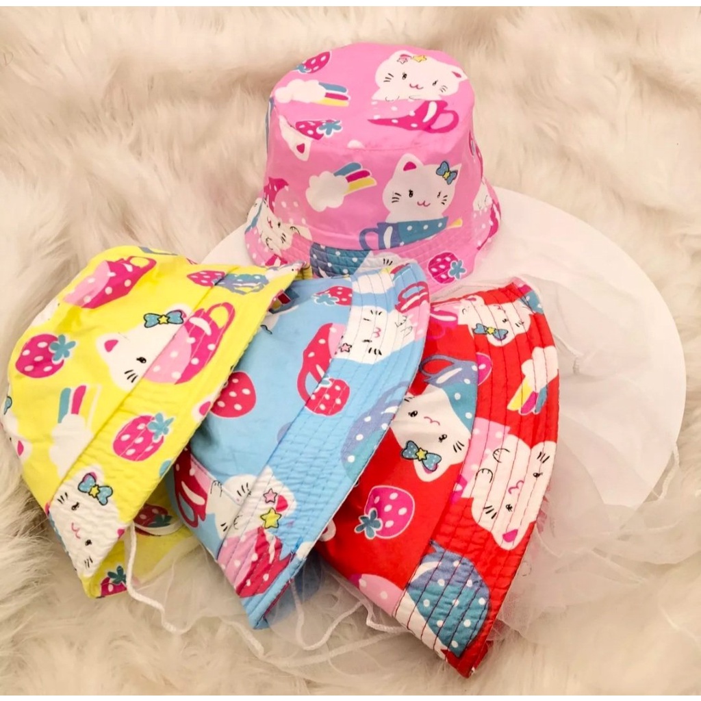Mũ bo kèm khăn voan hoạt hình kitty bé gái