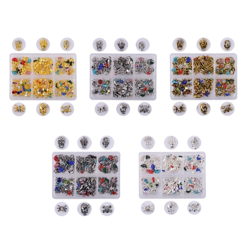 Phụ Kiện Trang Trí Móng Tay Nghệ Thuật Hình Bộ Xương Đính Đá Phong Cách Halloween