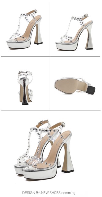 Dép sandal cao gót quai trong đính hạt sang chảnh 022106 13cm