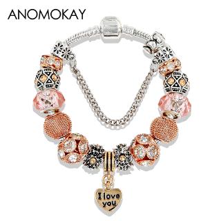 Vòng tay chuỗi hạt pha lê mặt dây hình trái tim khắc chữ thời trang cho nữ