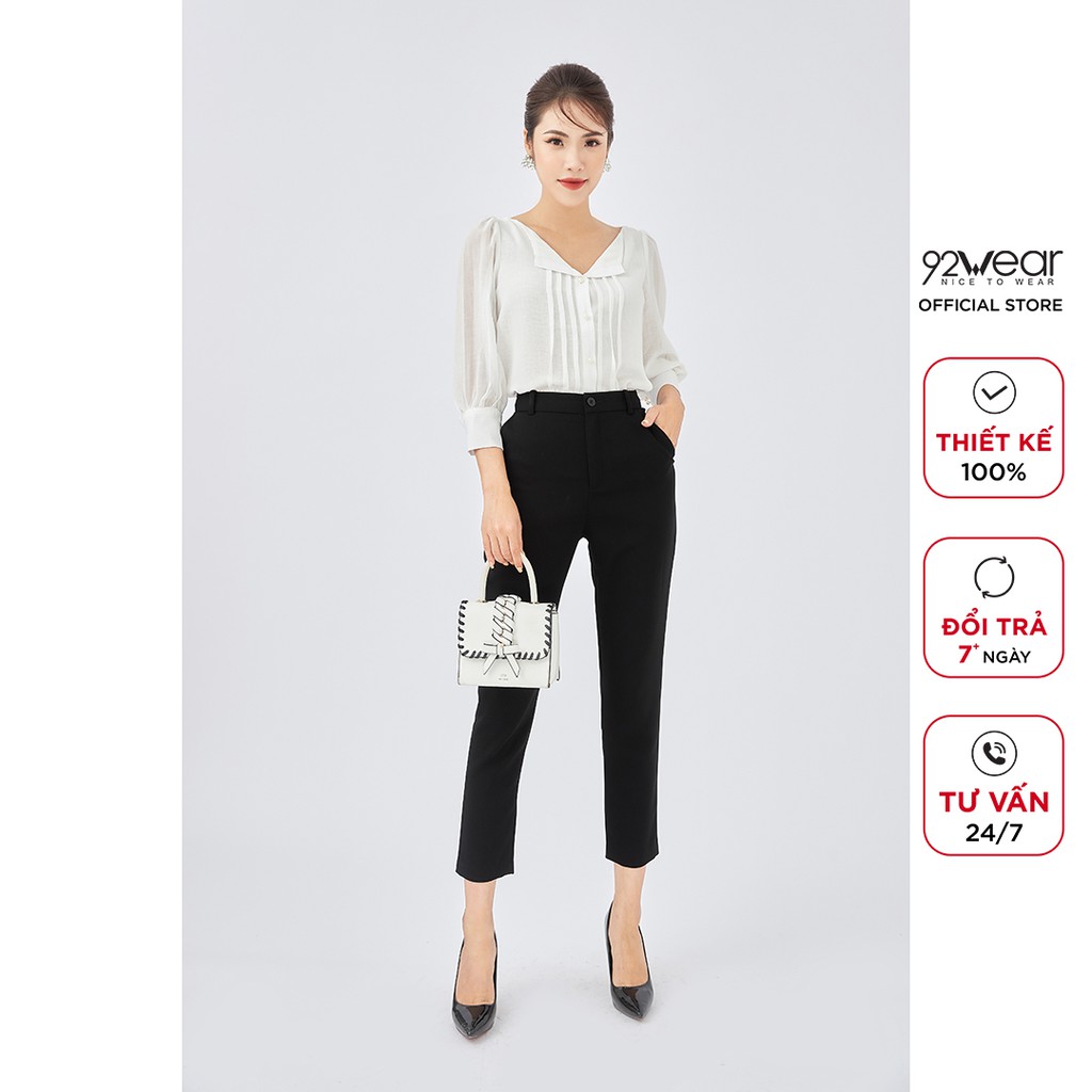 Quần tây nữ công sở 92WEAR ống bó kiểu dáng đơn giản, thanh lịch QOA1698