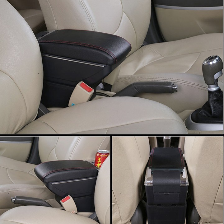 Hộp tỳ tay nhựa đen theo xe Kia Morning 2012-2019-có kèm cổng cắm USB trên ô tô