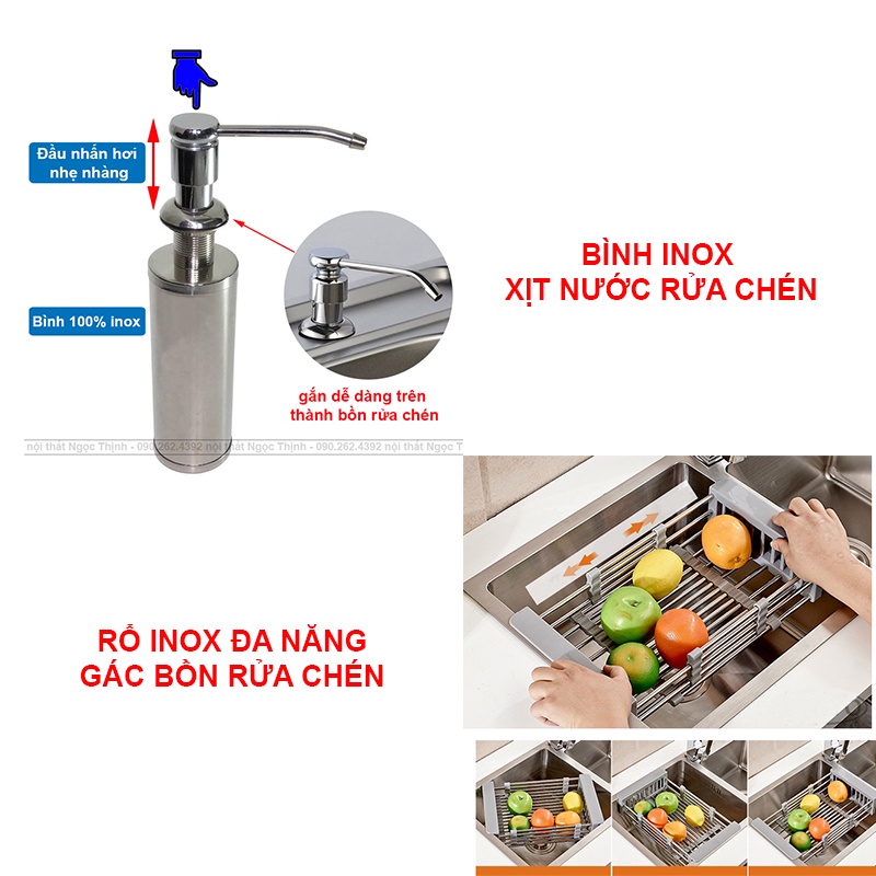 Chậu rửa chén đúc đáy vuông SENTANO 2 hộc CÂN 8245 inox sus304 tặng kèm bộ xả chống hôi - Bồn rửa chén đúc inox 304