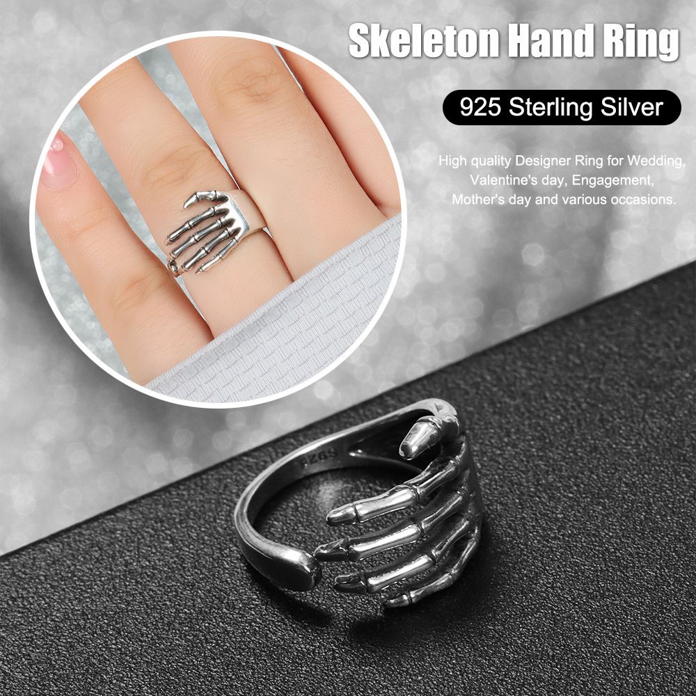 Nhẫn Mạ Bạc 925 Hình Bàn Tay Xương Sáng Tạo Phong Cách Punk Rock Làm Quà Tặng Cho Nữ