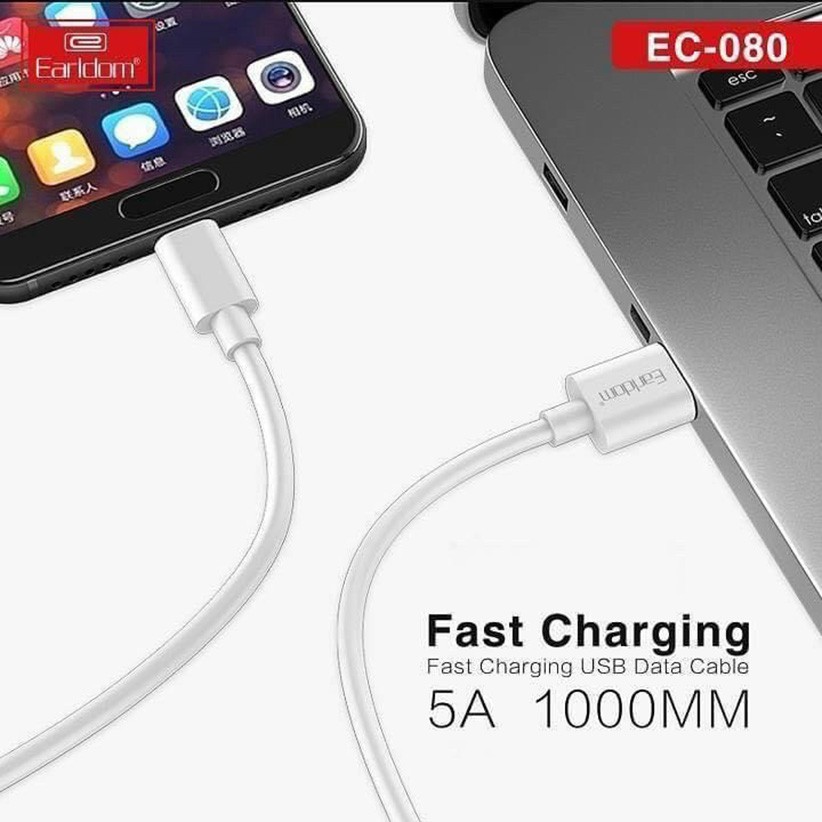 Cáp Sạc Nhanh 5A EARLDOM EC-080 Power Line 1M Đầu Micro Usb, Type-C, Lightning Cho Điện Thoại USB Siêu Bền