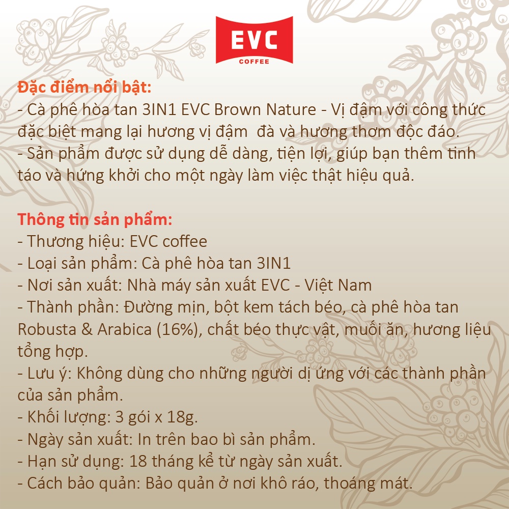 Cà phê hòa tan 3in1 - EVC Brown Nature - Vị đậm