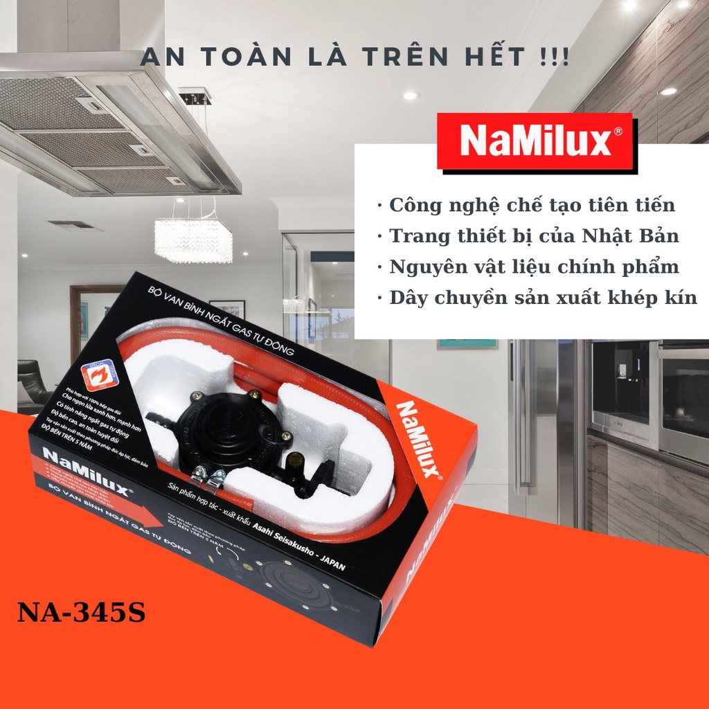 Bộ van gas điều áp tự động an toàn NAMILUX NA-345S-VN + 1,5m dây dẫn gas + 2 cái cổ dê