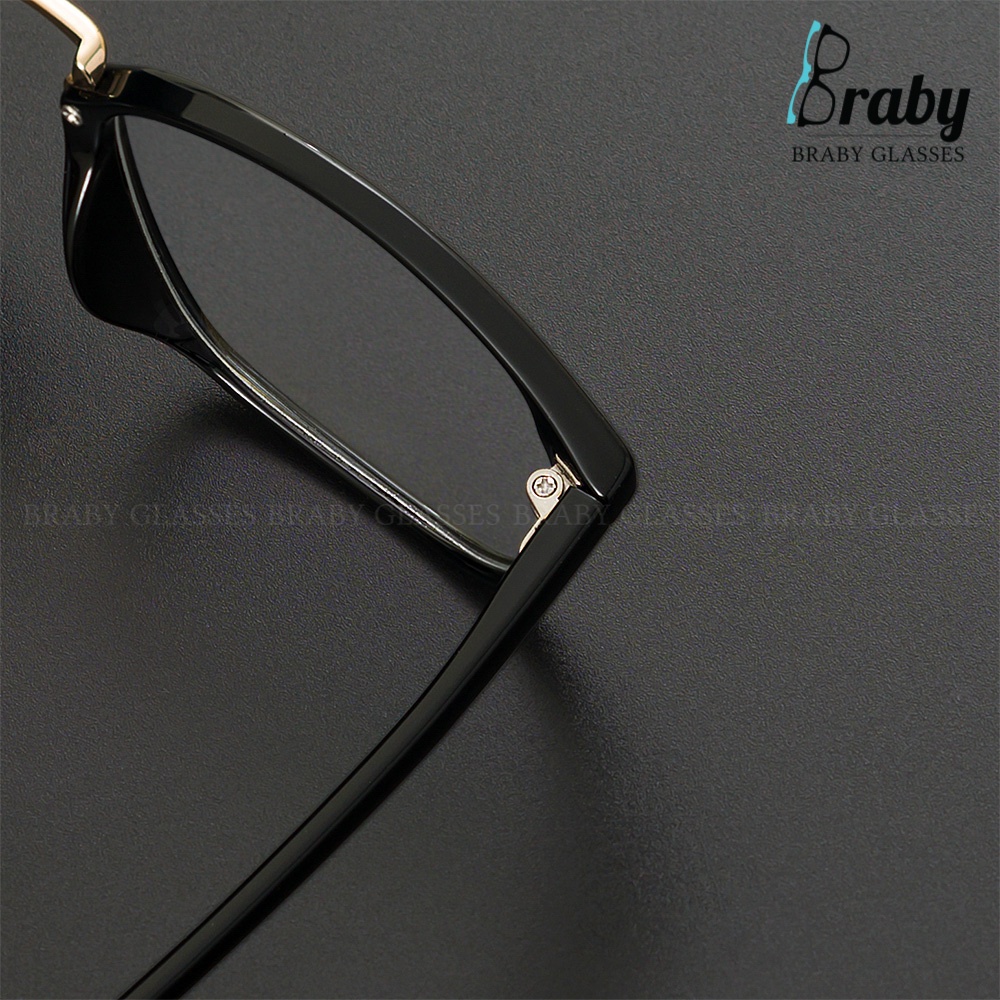 Gọng kính cận Braby Glasses mắt vuông chất liệu nhựa TR90 cao cấp cầu kính kim loại mảnh ấn tượng thời trang MK42