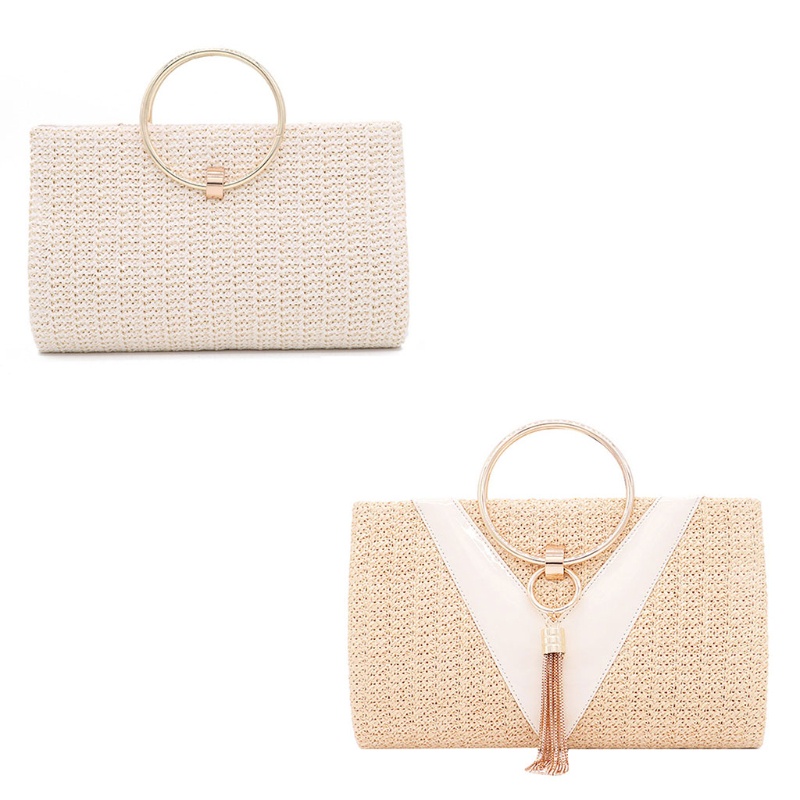Túi Xách Đeo Chéo Bằng Rơm Phối Tua Rua Thời Trang Dự Tiệc