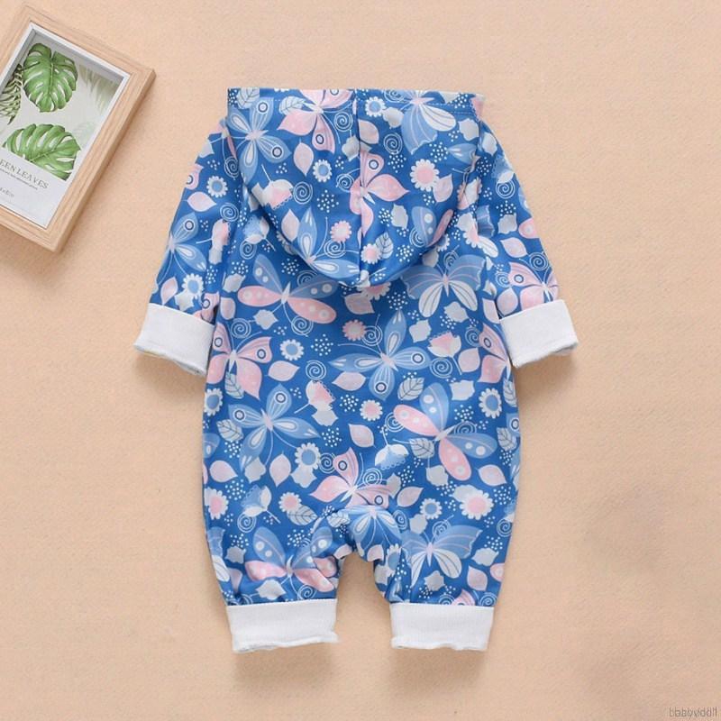 Bộ Áo Liền Quần Hoodie In Hoa Dễ Thương Cho Trẻ Sơ Sinh 0-18 Tháng Tuổi