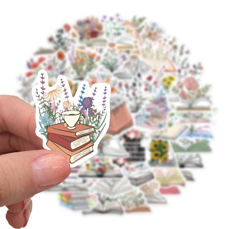 Set 50 Sticker Dán Trang Trí Điện Thoại / Sổ Tay Diy Hình Hoa / Bình Nước Tháo Rời