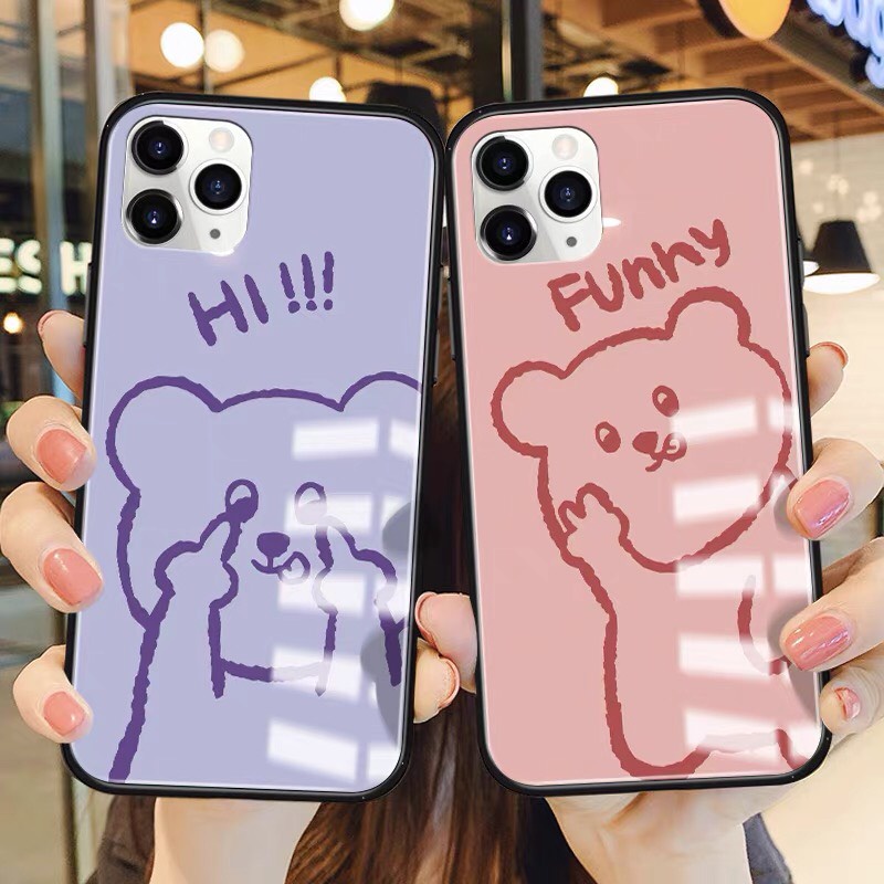 Ốp lưng iphone kính cặp đôi gấu Funny case 14plus 14 pro max 13 12 promax 11 mini 6 6s 7 8 plus x xr xs Se