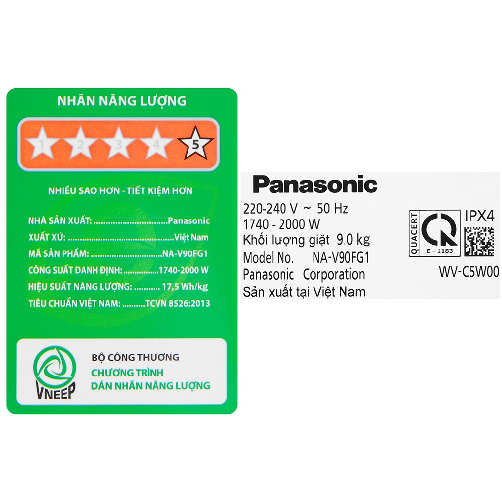 [ VẬN CHUYỂN MIỄN PHÍ KHU VỰC HÀ NỘI ] Máy giặt Panasonic cửa ngang 9 kg NA-V90FG1WVT