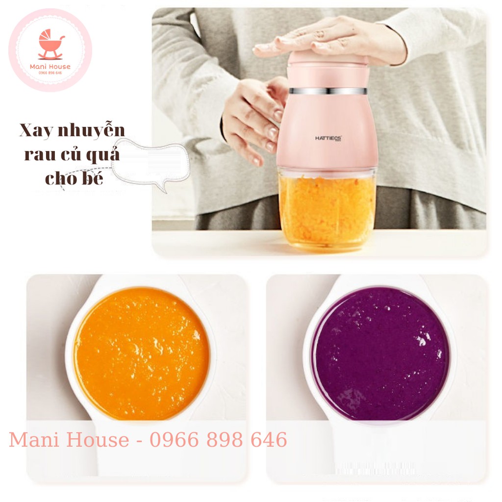 (BH 18 Tháng) Máy Xay Hattiecs Cầm Tay Đa Năng Bản Nâng Cấp 6 Dao Dành Cho Bé Ăn Dặm, Xay Rau, Thịt, Máy Xay Đồ Ăn Dặm