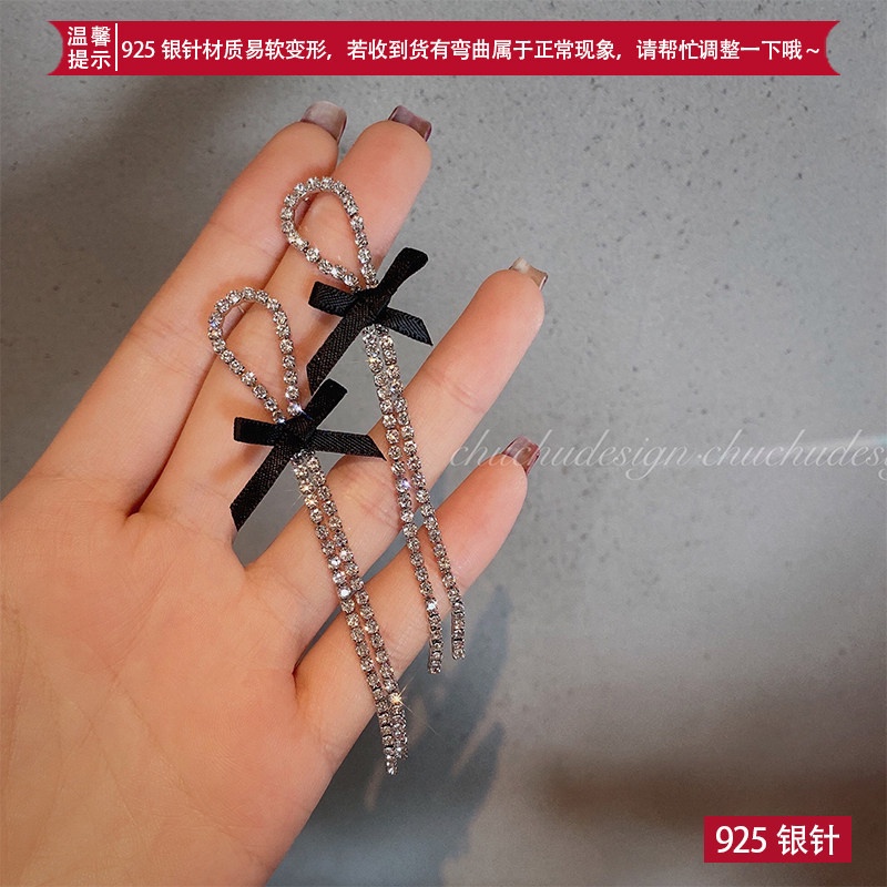 Bông tai mạ bạc 925 hình nơ tua rua đơn giản mới