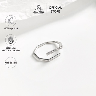 Nhẫn bạc nữ Miuu Silver, nhẫn nữ bạc 925 đính đá thời trang, nhẫn hở điều chỉnh size 1D Line Ring