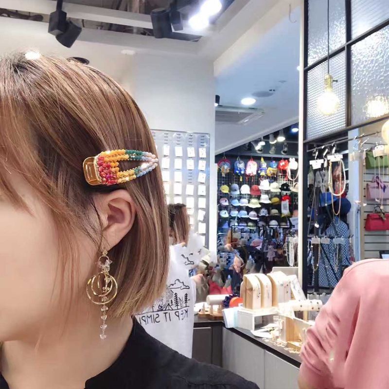 Kẹp Tóc Dạng Hạt Hình Tam Giác Màu Cầu Vồng Phong Cách Hàn Quốc Cho Nữ