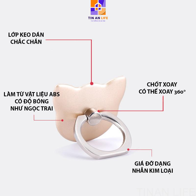 Giá Đỡ Điện Thoại Di Động Hình Mèo Dễ Thương , Giá Đỡ Dạng Nhẫn Đa Chức Năng Cho Điện Thoại