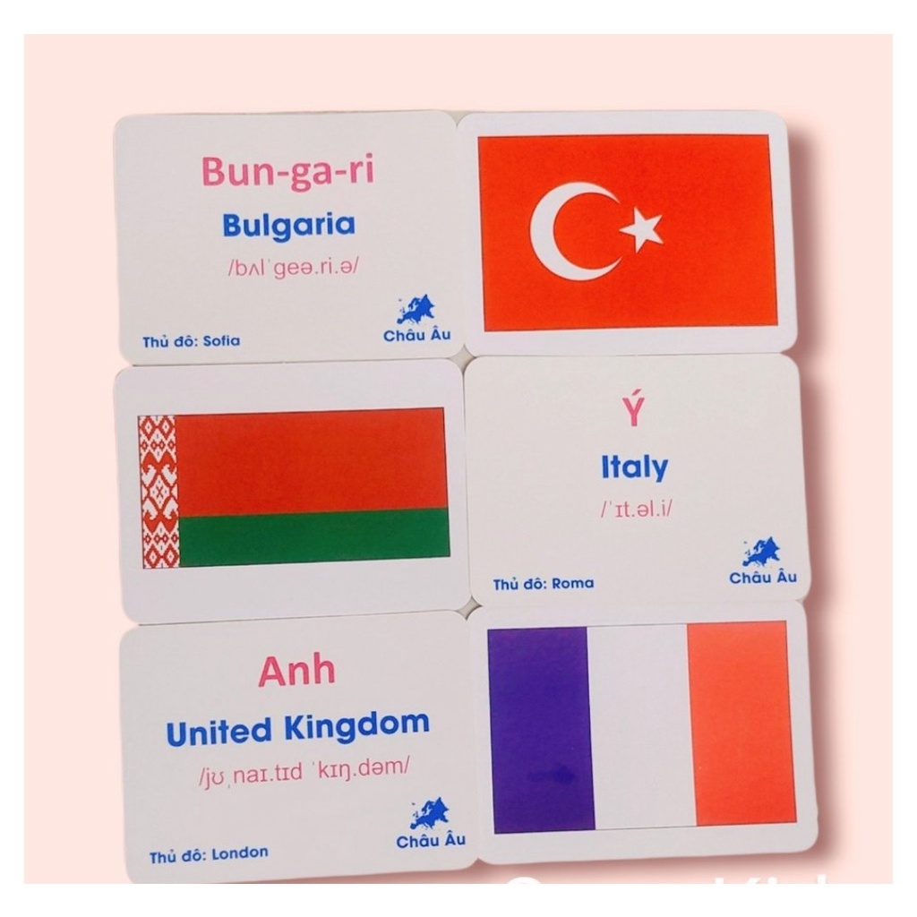 Bộ thẻ học song ngữ quốc kỳ 175 nước trên thế giới Flash card cờ các nước