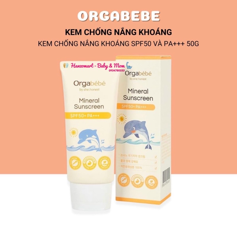 Kem chống nắng hữu cơ Orgabebe SPF 50PA+++ cho bé từ 3 tháng tuổi - Nội địa Hàn