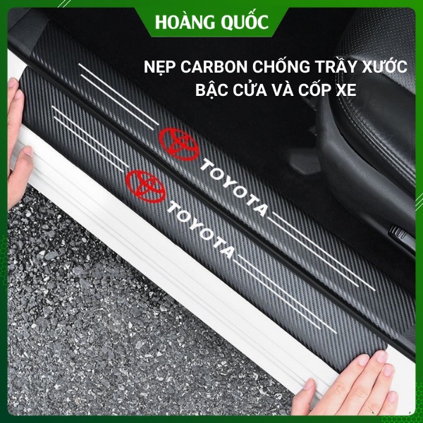 Bộ Nẹp Dán Vân Carbon Chống Trầy Xước Bậc Cửa Và Cốp Xe Ô Tô, Full Logo Các Hãng Xe Ô Tô