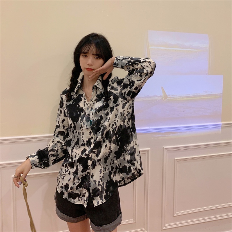 【ZHELIHANGFEI】Áo Sơ Mi Tay Dài Form Rộng Họa Tiết In Theo Phong Cách Retro Dễ Phối Đồ