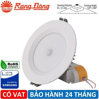 Đèn led âm trần downlight cảm biến rạng đông - d at04l 110/9w e pir, khoét lỗ 110mm