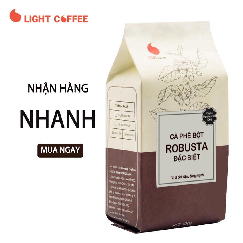 Cà phê nguyên chất 100% dạng bột Robusta đặc biệt Light Coffee - Gói 100gr