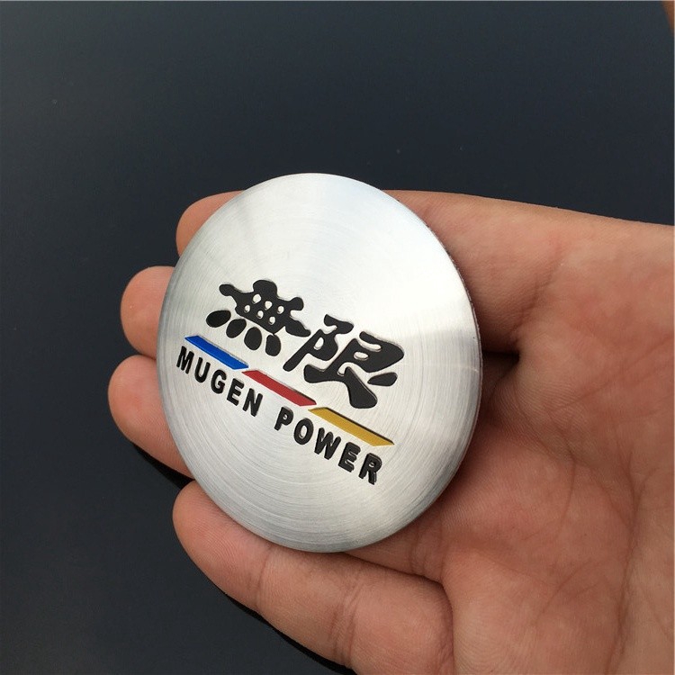 Set 4 Miếng Dán Logo Mugen 56.5mm Bằng Kim Loại Trang Trí Trục Bánh Xe Hơi Honda