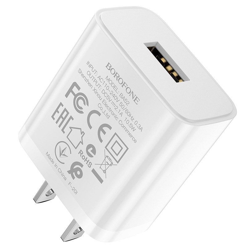 Cốc Sạc Điện Thoại Borofone BA52 5V 2.1A Chất Liệu ABS -PC Chống Cháy Nổ, Bảo Vệ Mạch -Hàng Chính Hãng