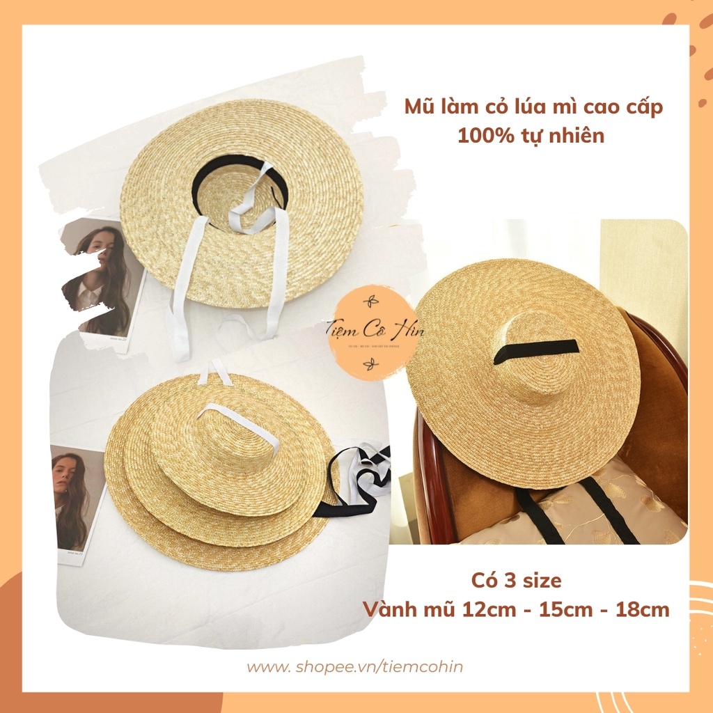 Mũ cói Gaucho rộng vành buộc dây vintage 12 và 15cm đi biển che nắng tốt 100% tự nhiên ship 1h không lo hỏng