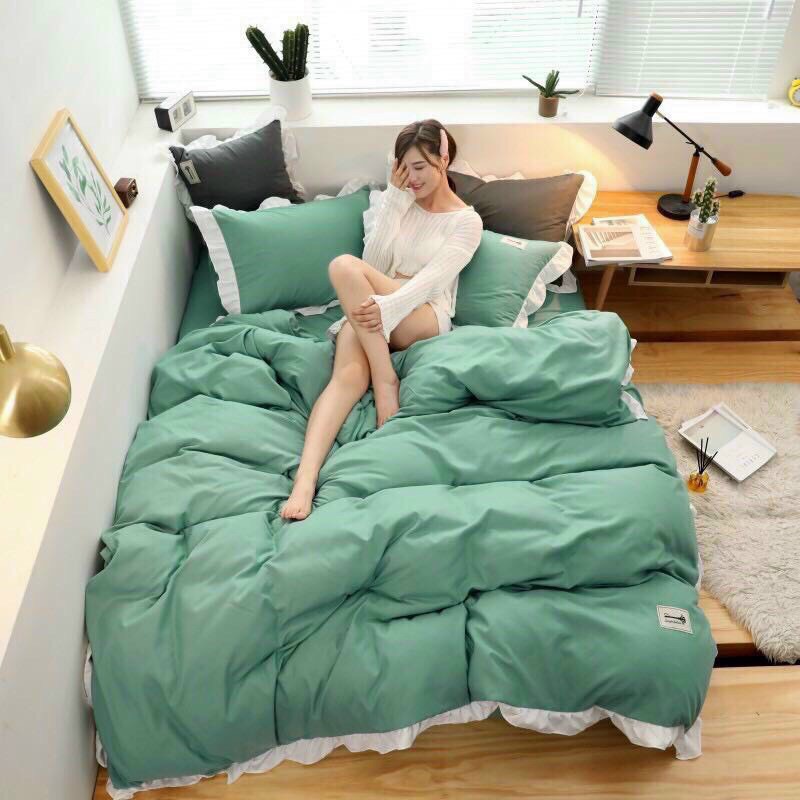 Bộ Chăn Ga Gối 4 Chi tiết cotton Đũi Tc VIỀN BÈO siêu đẹp -> được chọn mẫu
