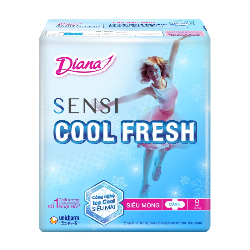 Băng Vệ Sinh Diana Sensi Cool Fresh Siêu Mỏng Có Cánh- Gói 8 Miếng