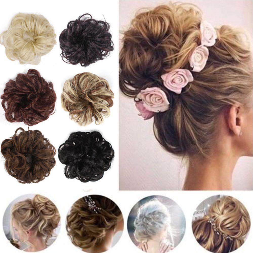 DARON Búi Tóc Giả Hình Bánh Donut Bằng Sợi Tổng Hợp Ngắn Xoăn Màu Trơn Thanh Lịch