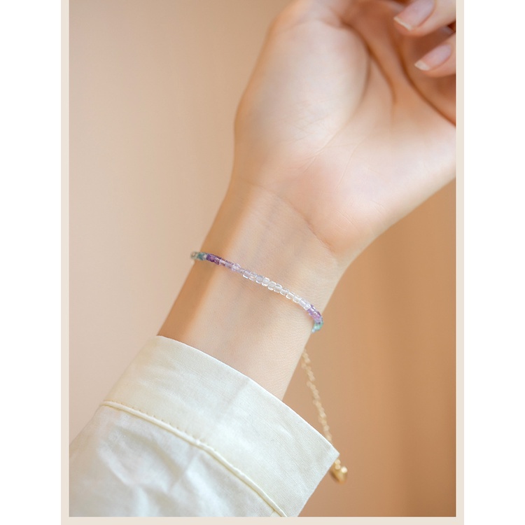 [Hàng Mới Về] Vòng Tay Hạt Đá Fluorite Màu Cầu Vồng Thời Trang