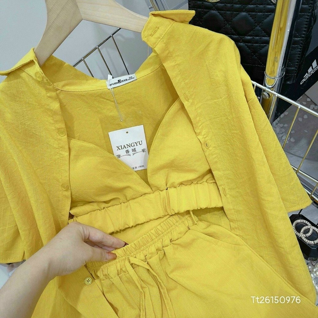 Bộ đồ set 3 món ÁO KHOÁC+ÁO TRONG (MÚT NGUC)+QUẦN ĐÙI đi biển chất đũi cho bạn gái đi biển mùa hè
