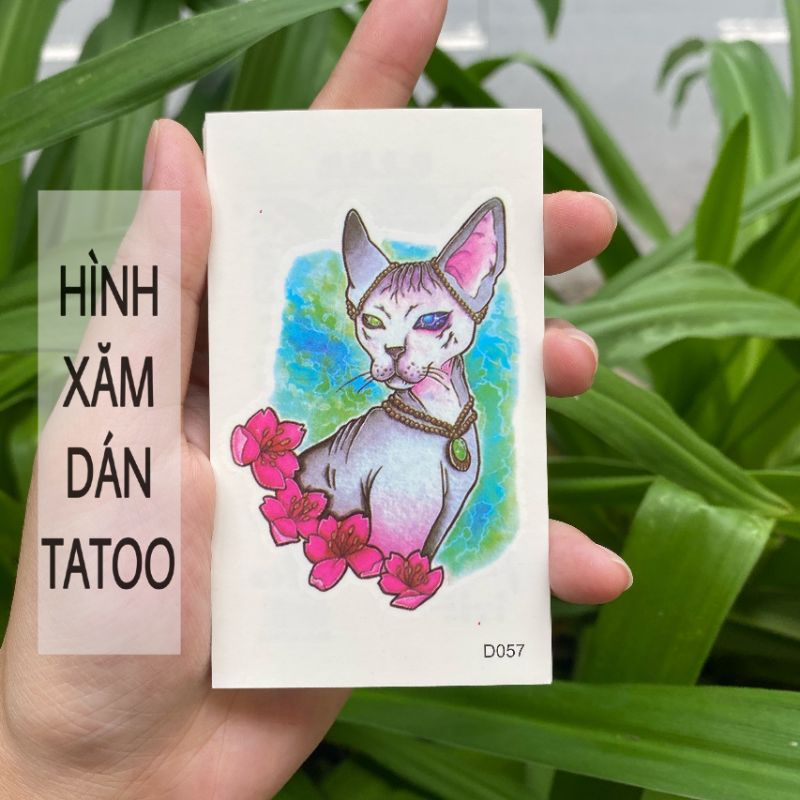 Hình xăm linh miêu - mèo d57 size nhỏ &lt;10x6cm. Boss tatoo - xăm dán tạm thời