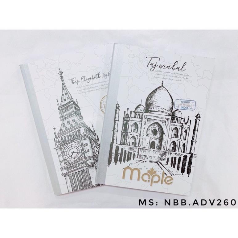 Sổ bìa bồi may gáy Maple 200/260/300/360 trang dòng kẻ ngang Cao cấp