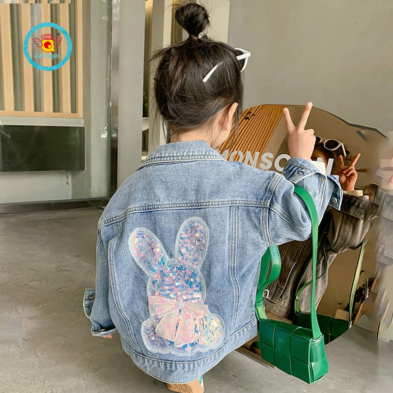 Áo khoác denim IQ ANGEL phong cách Hàn Quốc thời trang mùa xuân cho bé gái