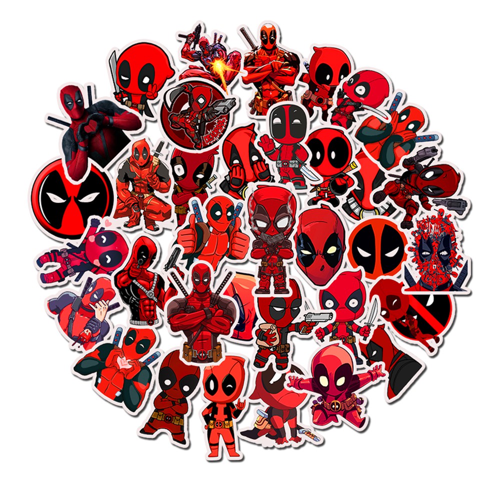 Set 35 miếng dán hình phim Deadpool chống thấm nước trang trí vali / đàn/ laptop/ điện thoại